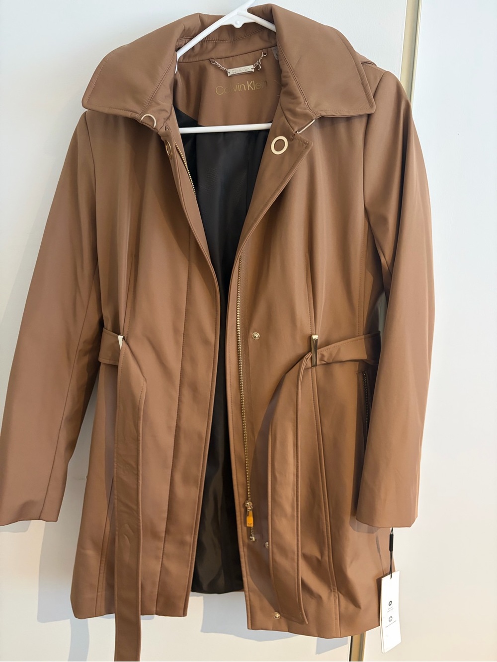 Calvin Klein Women's Camel Tan Trench Coat with Belt